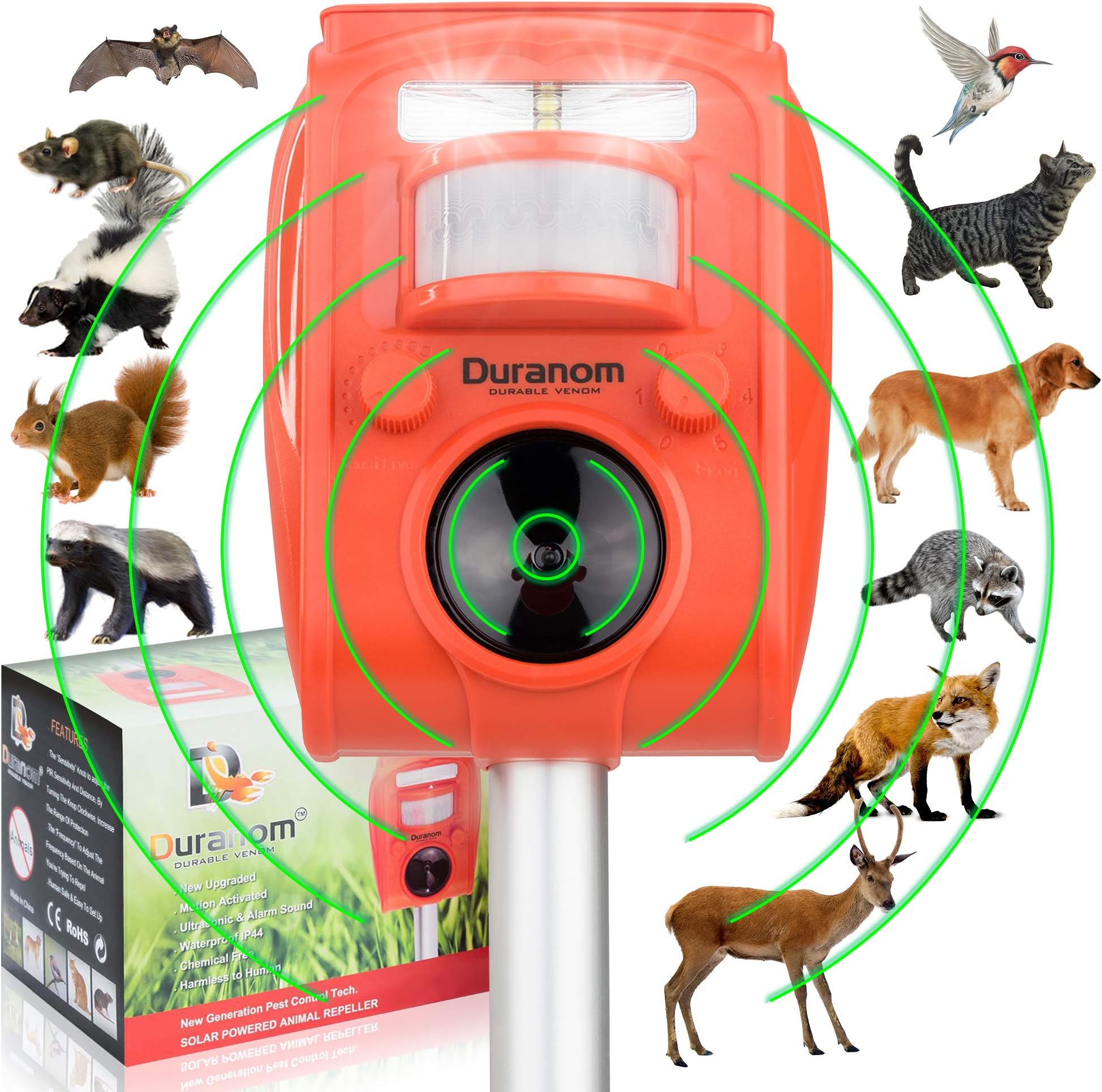 Duranom ultrasonic Animal Repellent Solar Powered