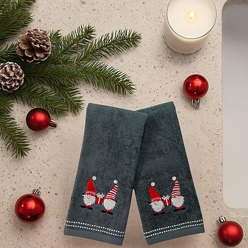 Miniatura 71 de Juego de 2 toallas de mano de baño de Navidad, color gris oscuro, 100% algodón, bordadas, diseño de copos de nieve, 16 x 25 pulgadas, toallas 24 Let