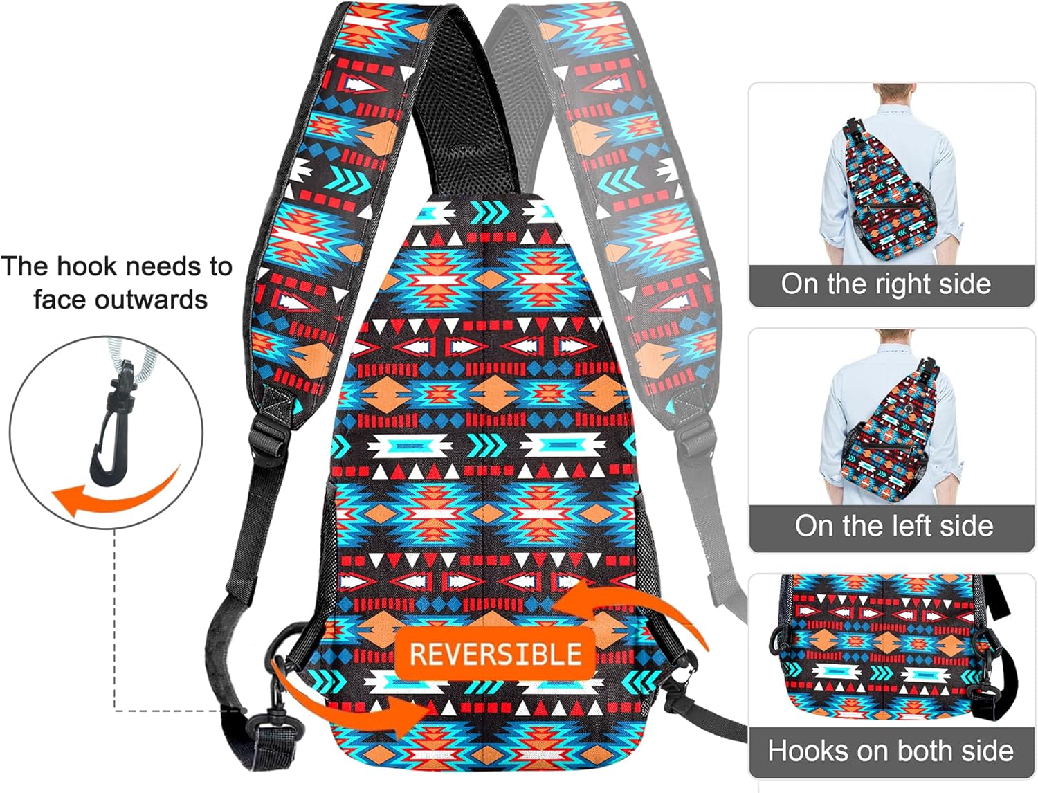 Native American Style Printed Sling Bag for Women Men Small Crossbody Sling Backpack Travel Hiking Daypack Boho Chest Shoulder Bag - Image 4