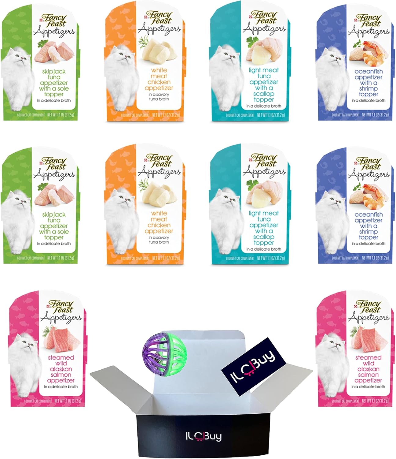 Fancy Feast Appetizers Gourmet Cat Complement Bundle 10 Can in Total, 2 Each: Salmon, Tuna, Chicken, Oceanfish and Skipjack Tuna (1.1…