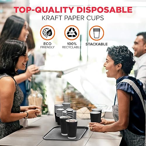 Miniatura 4 de Paquete de 50 Vasos calientes desechables  20 onzas negras de doble pared aisladas mangas onduladas para llevar tazas de café  Vasos de bebidas