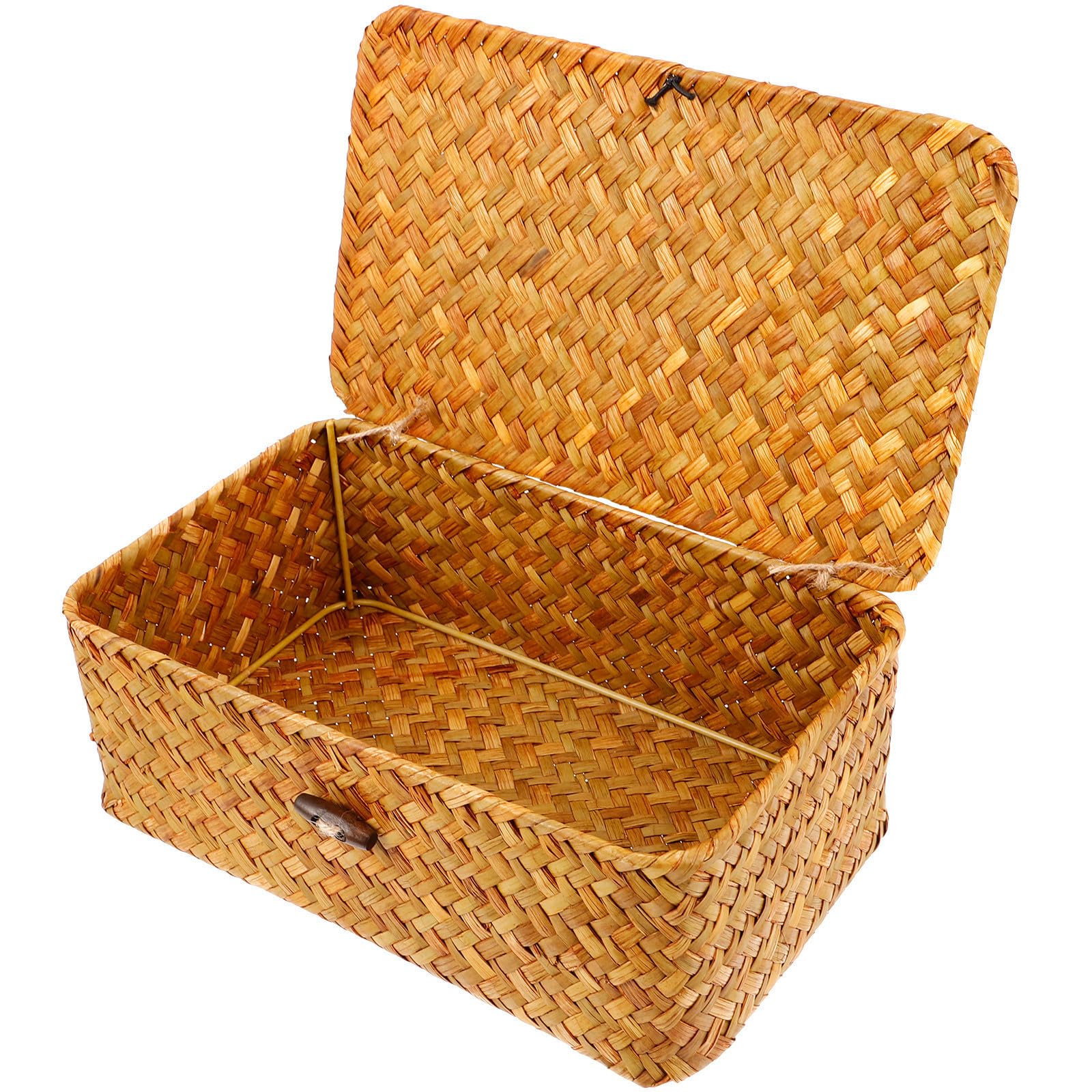 Panier tressé en herbe couvercle orange robuste et rigide multi-usage