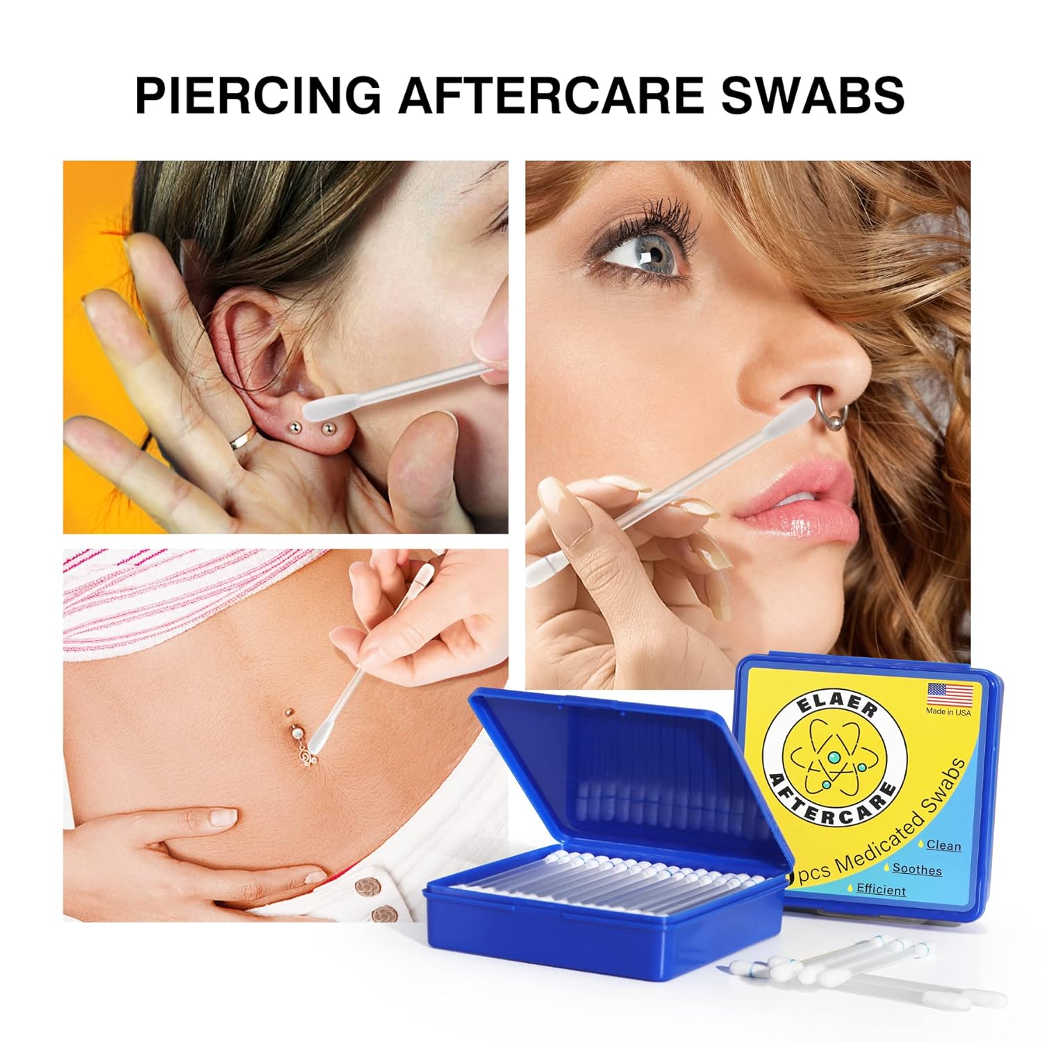 Buy Elaer Piercings Aftercare, 180 PCS Medicated Swabs, Ears, Nose