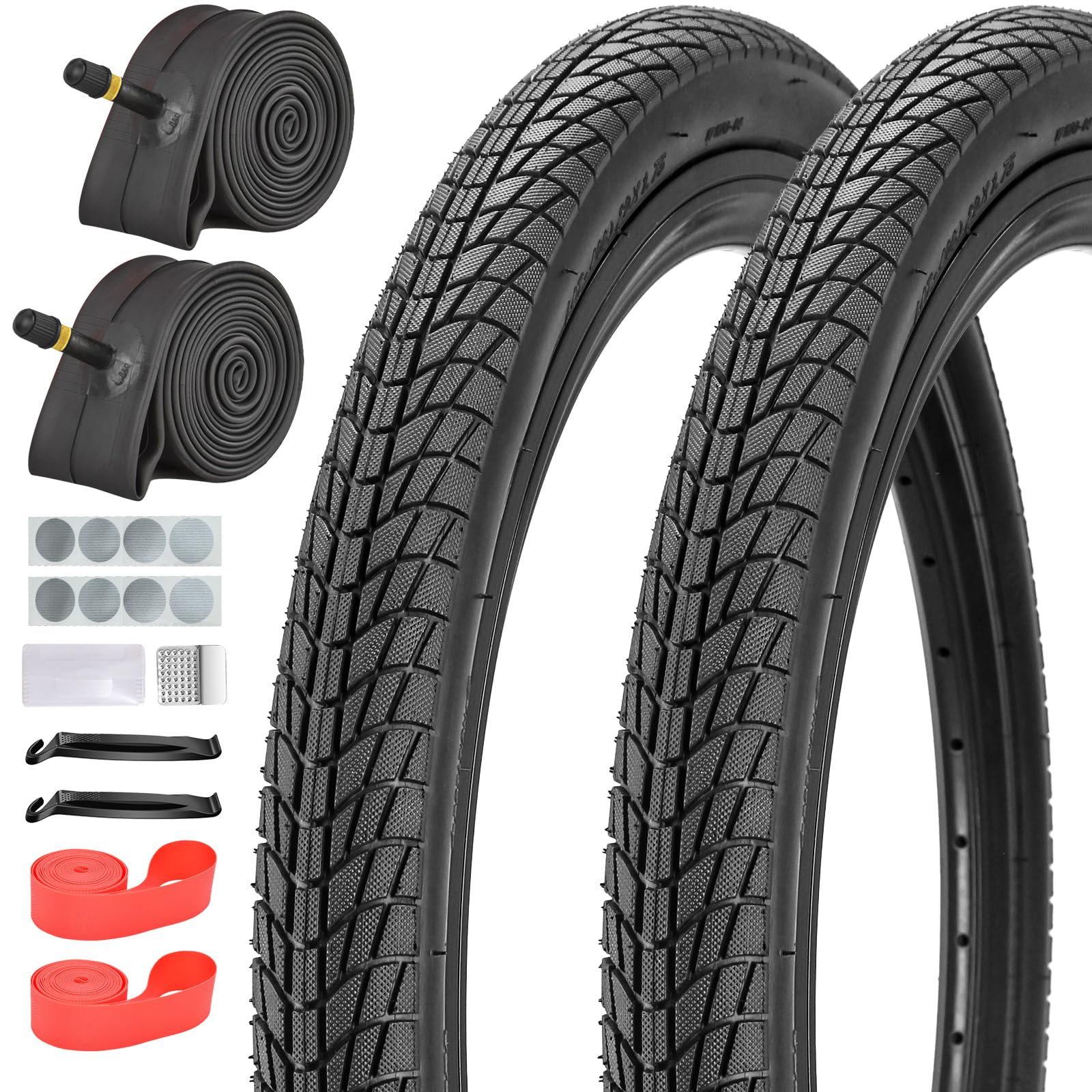 Faltbare Reifen & Schläuche, 32 mm Schrader-Ventil mit Reparaturset, Felgenleiste, Hebel für MTB, Hybrid, Pendler, Stadtfahrräder, 2 Stück, 50,8 cm / 61 cm / 66 x 4,4 cm