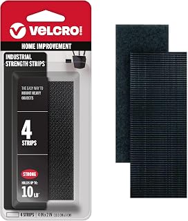 VELCRO Brand Heavy Duty Fasteners | 4x2 Inch Strips 4 Sets | Holds 10 lbs | Stick-On Adhesive Backed | Black Industrial Strength | For Indoor or Outdoor Use, 90209