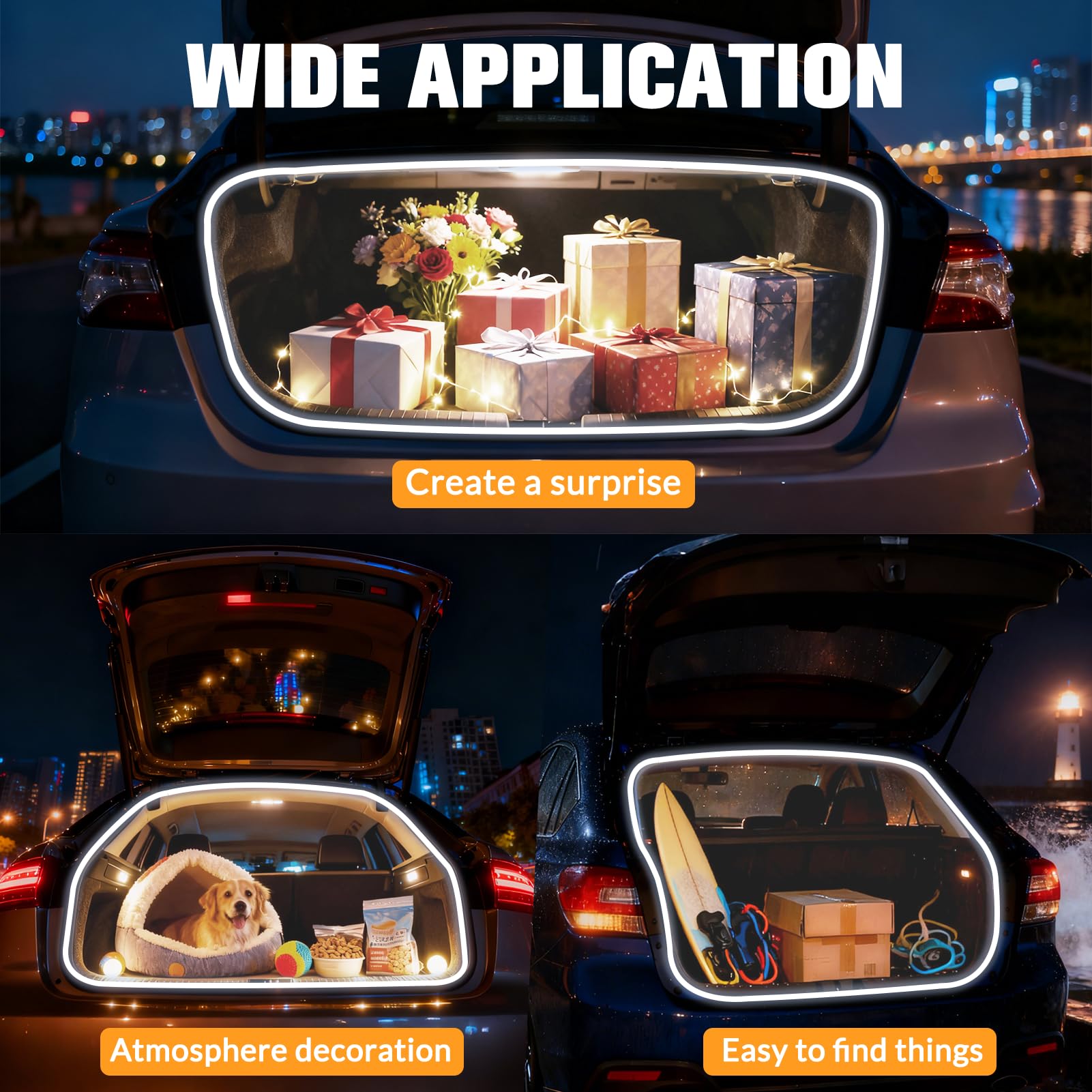 DIBMS Tira de Luz LED de Flujo Dinámico con Inducción Magnética de 177" para Maletero de Coche, Universal Flexible IP65 Impermeable Cortable de Silicona 12V Iluminación Ambiental Interior para Coches
