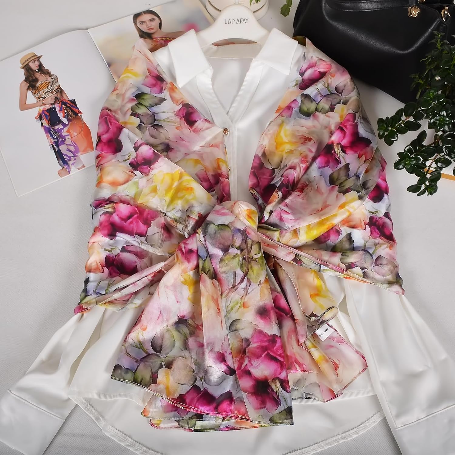 Women's 100% Mulberry Silk Scarf Lightweight Long Floral Print Neck Scarf, Beach Wrap & Travel Photography Shawl Gift - Image 2