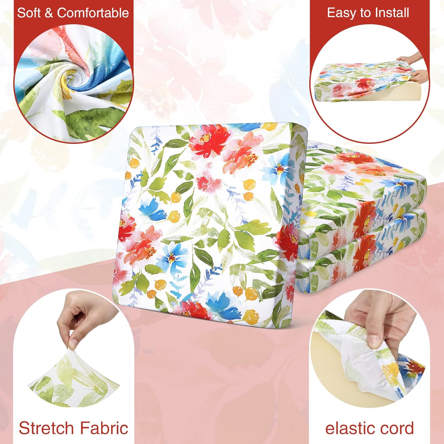 Newwiee 12 Pcs Patio Cushion Covers Outdoor Stretch Sofa Couch Cover Replacement Couch Slipcover Sofa Seat Chair Porch Patio Furniture Protector, Flexibility Washable(Watercolor,Flower)