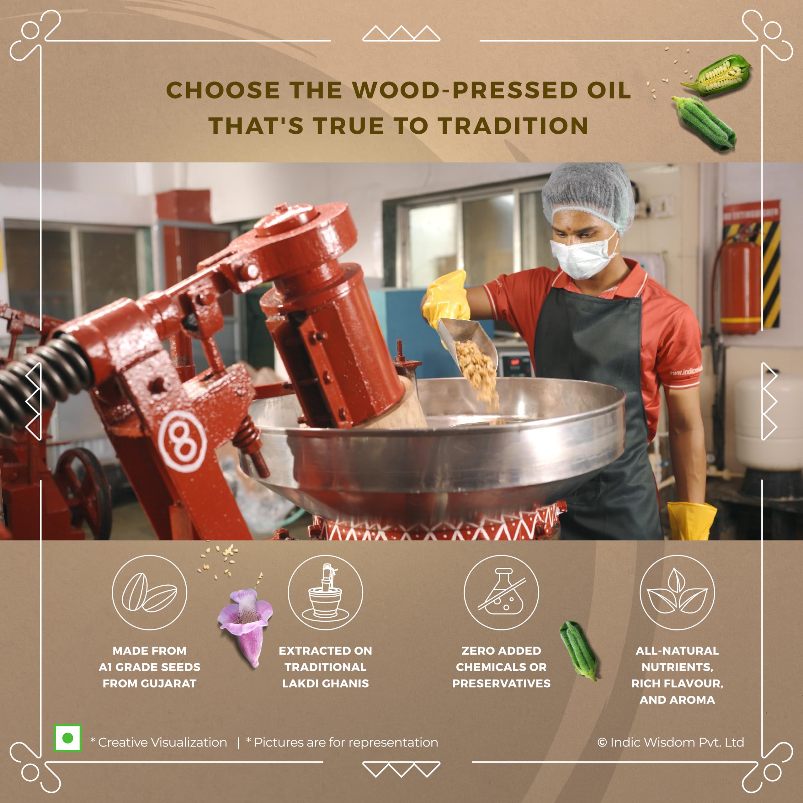 IndicWisdom Wood Pressed White Sesame Oil 1 Liter (Cold Pressed White Sesame Oil - Extracted on Wooden Churner) - Image 2 thumbnail