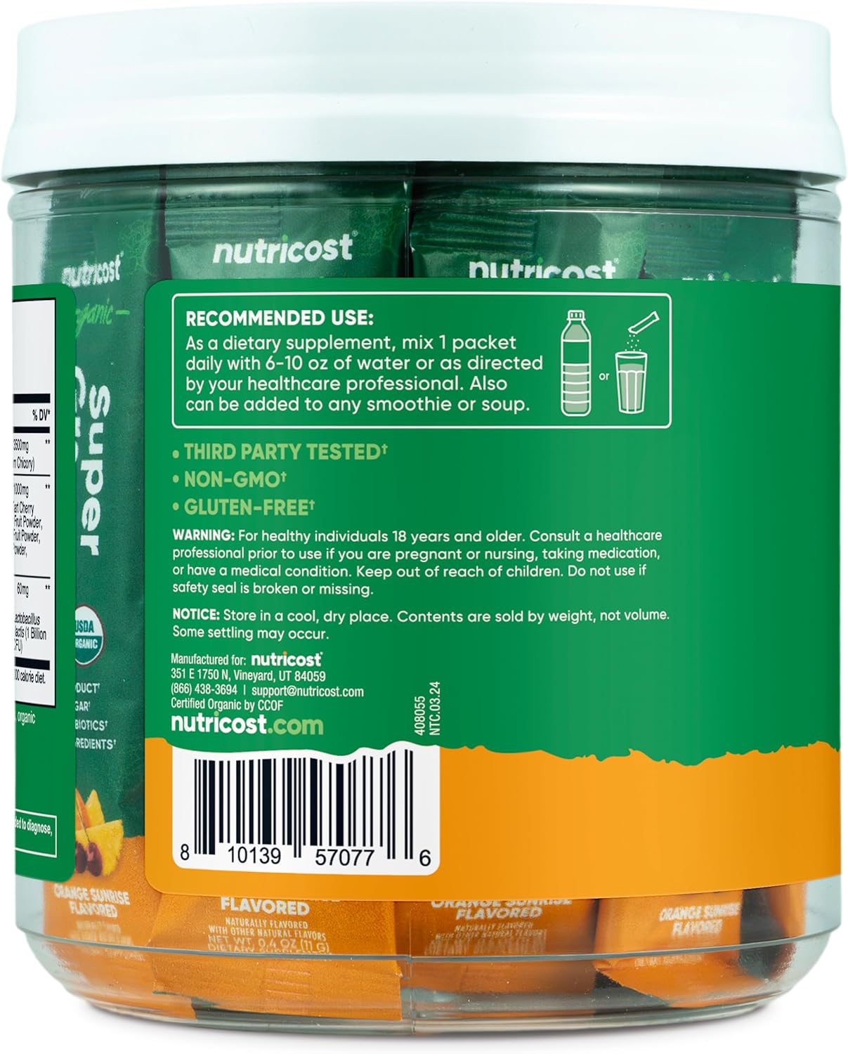 Nutricost Organic Super Greens (Orange Sunrise Flavored) 20 Stickpacks - Gluten-Free, Non-GMO