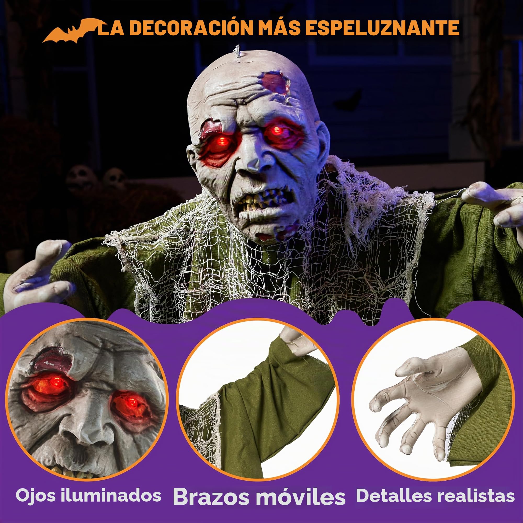 JOYIN Decoración Animada de Halloween para Exteriores con Ojos iluminados, Decoraciones animatrónicas espeluznantes con Brazos móviles para Fiesta de Halloween y decoración Exterior de Patio