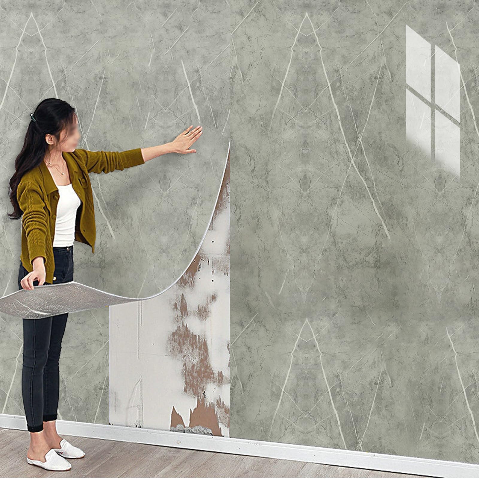 2Roll Self Adhesive Thermal Insulation Wallpaper, Grey Marble Vinyl Peel and Stick Wallpaper