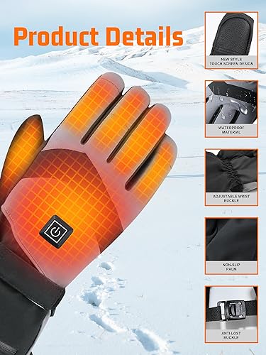 Miniatura 4 de Guantes calefactables, guantes térmicos eléctricos para hombres y mujeres, batería recargable de 5000 mAh, 3 niveles de ajuste de temperatura,