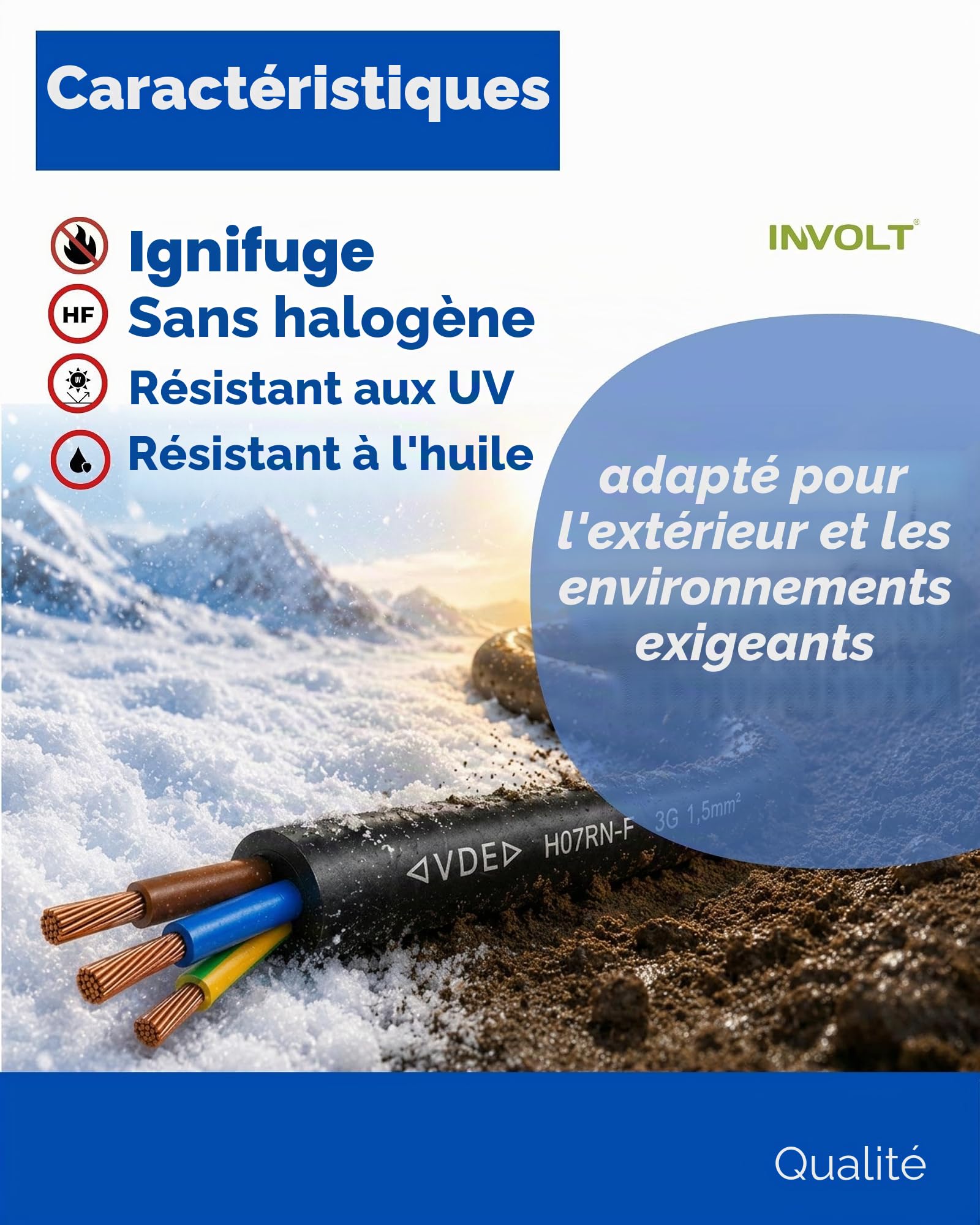 INVOLT Rallonge CEE H07RN-F 3G1,5 en caoutchouc avec conducteur de protection 10 m