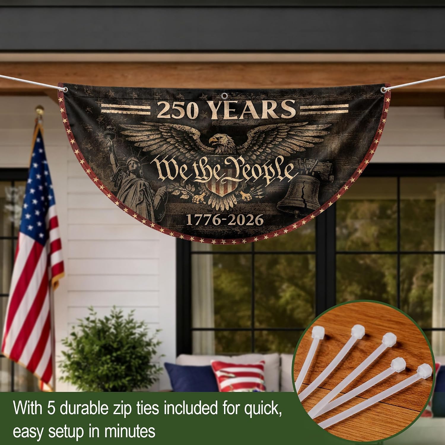 2 PCS We The People Fence Flag 1.5x3 Ft, American Flags With Eagle, Two-sided Print, Patriotic Flags Decor House, 250th Anniversary Banner, 250 Anniversary Usa Flag With Brass Grommets 2