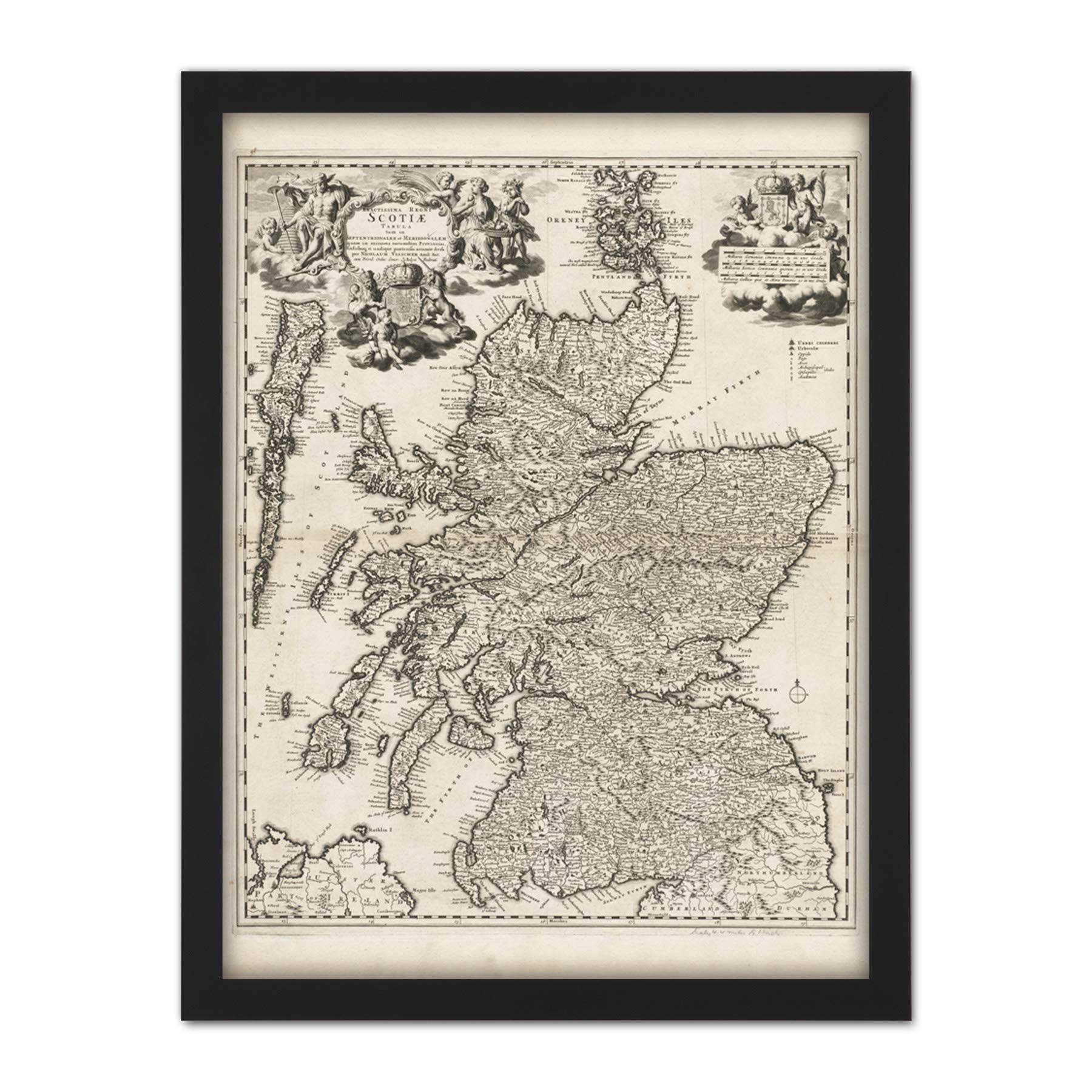 Wall Art Print Visscher 1689 Pictorial Map Kingdom Scotland Large Framed Artery8 W18xH24 inch