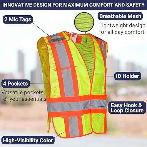 Miniatura 4 de Dasher Products Chaleco de seguridad de alta visibilidad, ANSI Clase 2 con 5 bolsillos, Hi Vis, paquete de 3, Amarillo