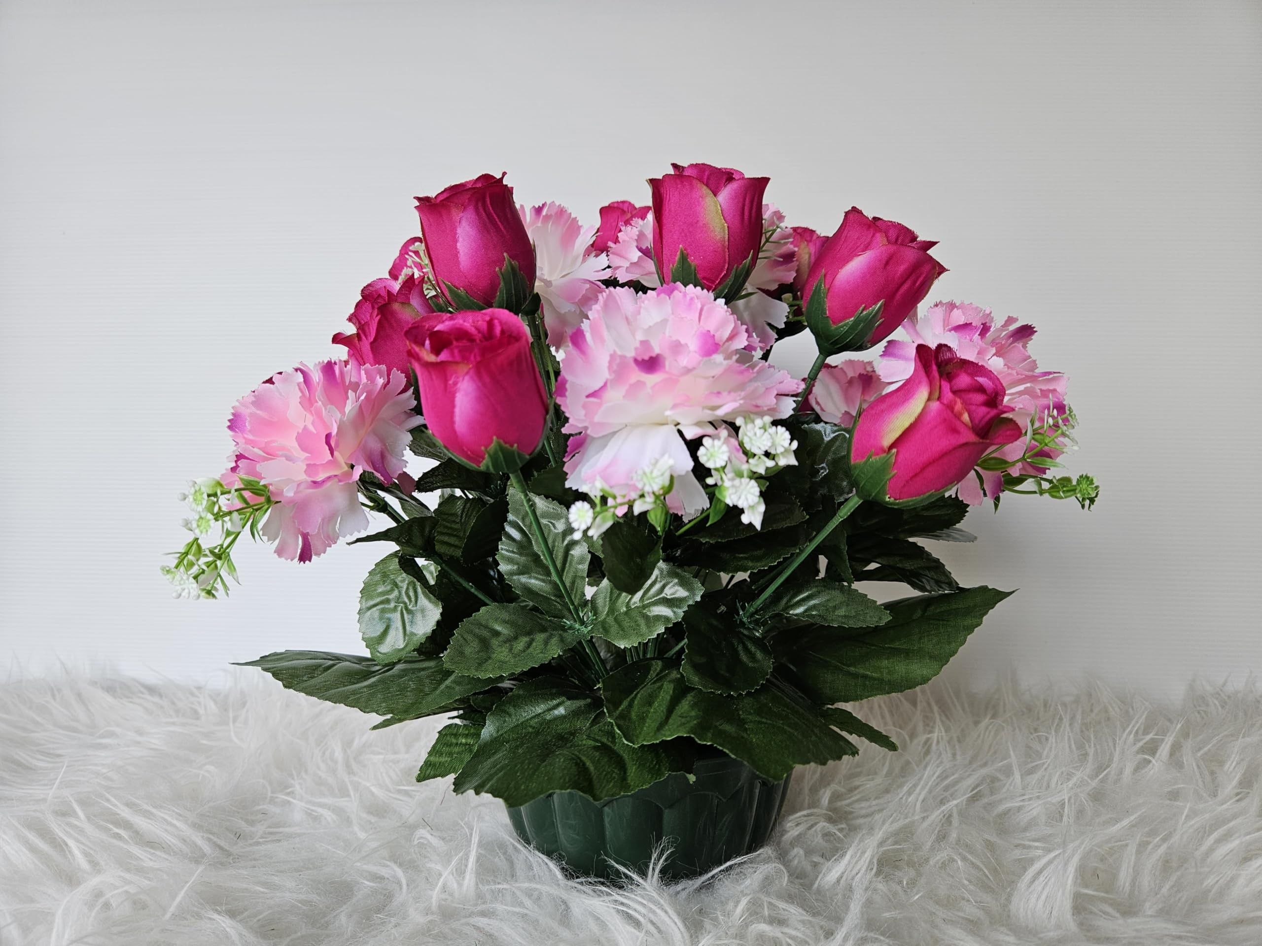 Composition de Fleurs Artificielles, Lesté Ciment pour Une Très Bonne Tenue à L extérieur. Réalisé par nos Soins, Fleurs de qualité. Dimension - Diamètre/48cm - Haut/32cm