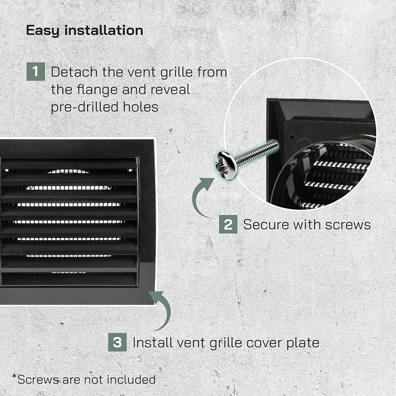 Vent Systems 100 mm Fekete Szellőzőrács - Szárítógép, Fürdőszoba, Kültéri/Beltéri Légkivezető Takaró, Elszívó Rendszer, ABS Anyag, Könnyen S
