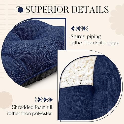 Vista 55 de Basic Beyond Paquete de 4 cojines para sillas de comedor, cojines para sillas de comedor con lazos y respaldo antideslizante, 15.5 x 15.5 pulgadas