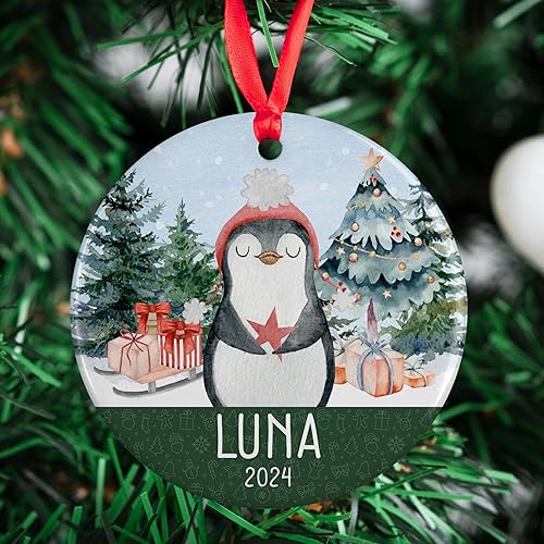 Miniatura 5 de Adornos de Navidad personalizados para niños, con 9 temas opcionales, nombre y fecha del año, adorno colgante de Navidad personalizado para niños,