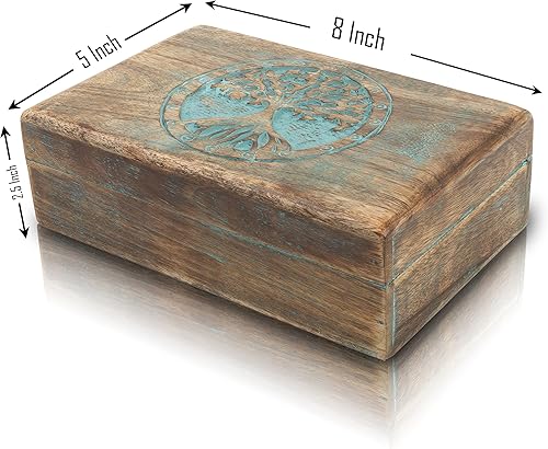 Miniatura 3 de Gran regalo de cumpleaños, caja de joyería decorativa de madera hecha a mano, organizador de joyas tallado en árbol de la vida, caja de recuerdos,