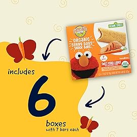 Earth\'s Best Organic Kids Snacks, Sesame Street Toddler Snacks, Organic Sunny Days Snack Bars for Toddlers 2 Years and Older, Sweet Potato and Carrot with Other Natural Flavors, 7 Bars per Box (Pack of 6)