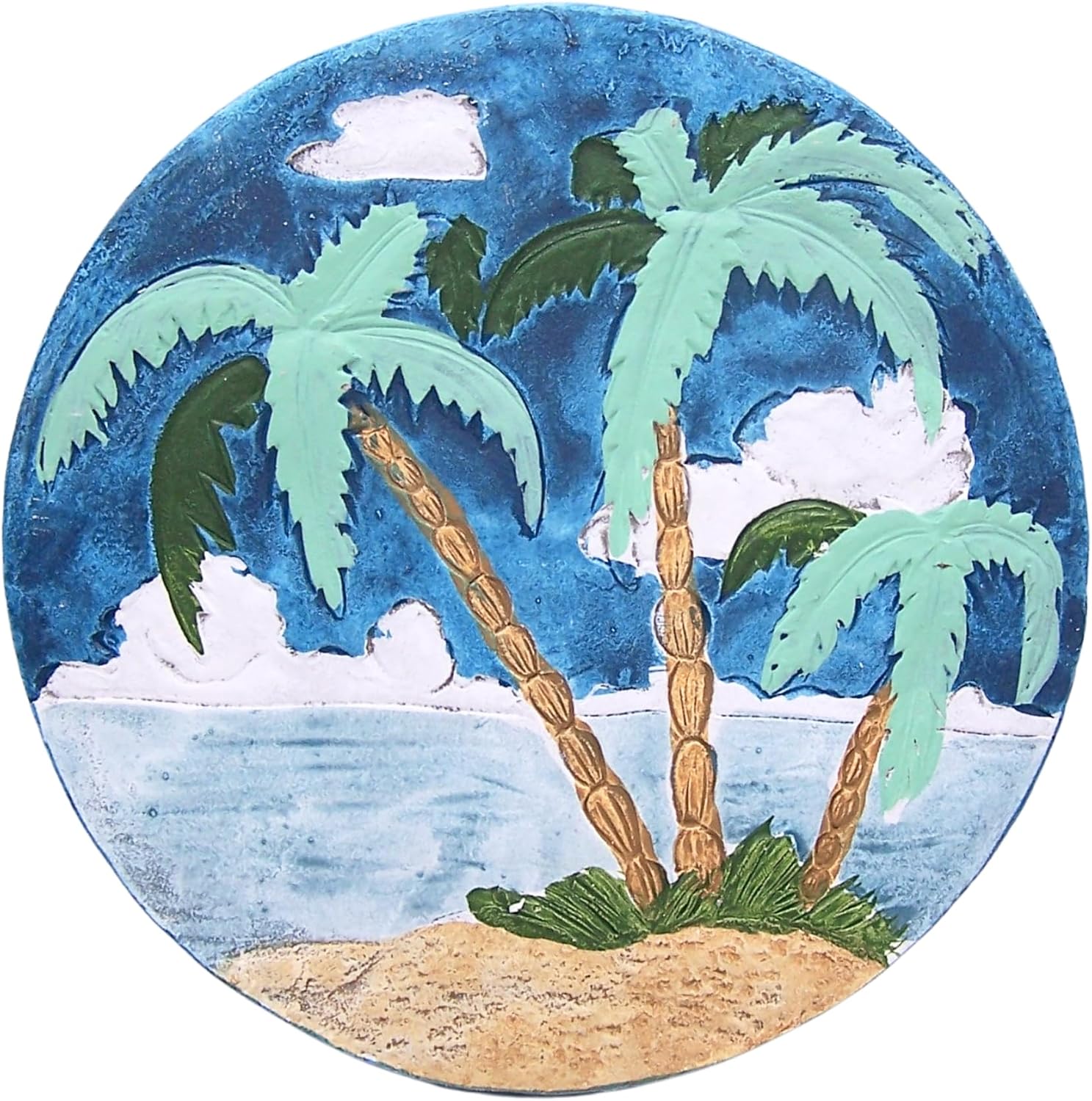 Wowser Palm Trees on The Beach Stepping Stone, Decorative Garden Accent, Coastal Decor, 9.5 Inches
