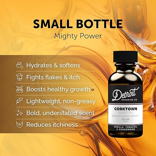 Miniatura 3 de Detroit Grooming Co. Aceite natural para barba para hombres, hidratante nutritivo y orgánico para barba con aceite de almendras dulces y vitamina E,