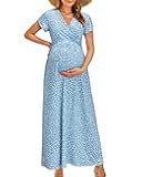 OUGES Maternity Maxi Dress Wrap V Neck Baby Shower Pregnancy Dresses for Photoshoot