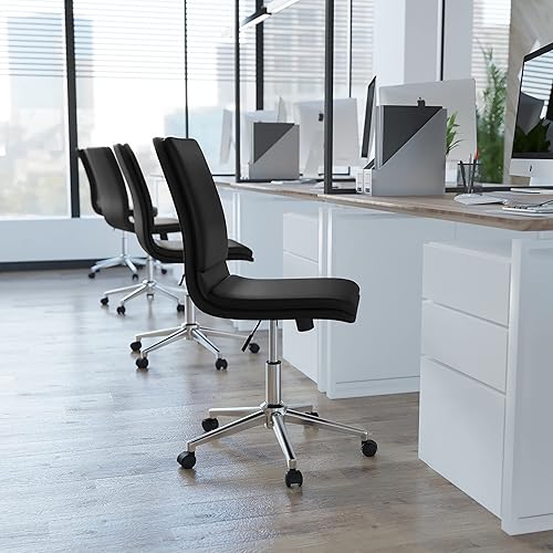 Miniatura 29 de Flash Furniture Madigan - Silla de oficina Task – Lujosa tapicería gris LeatherSoft – Acolchado medio respaldo y asiento – Base cromada ajustable en