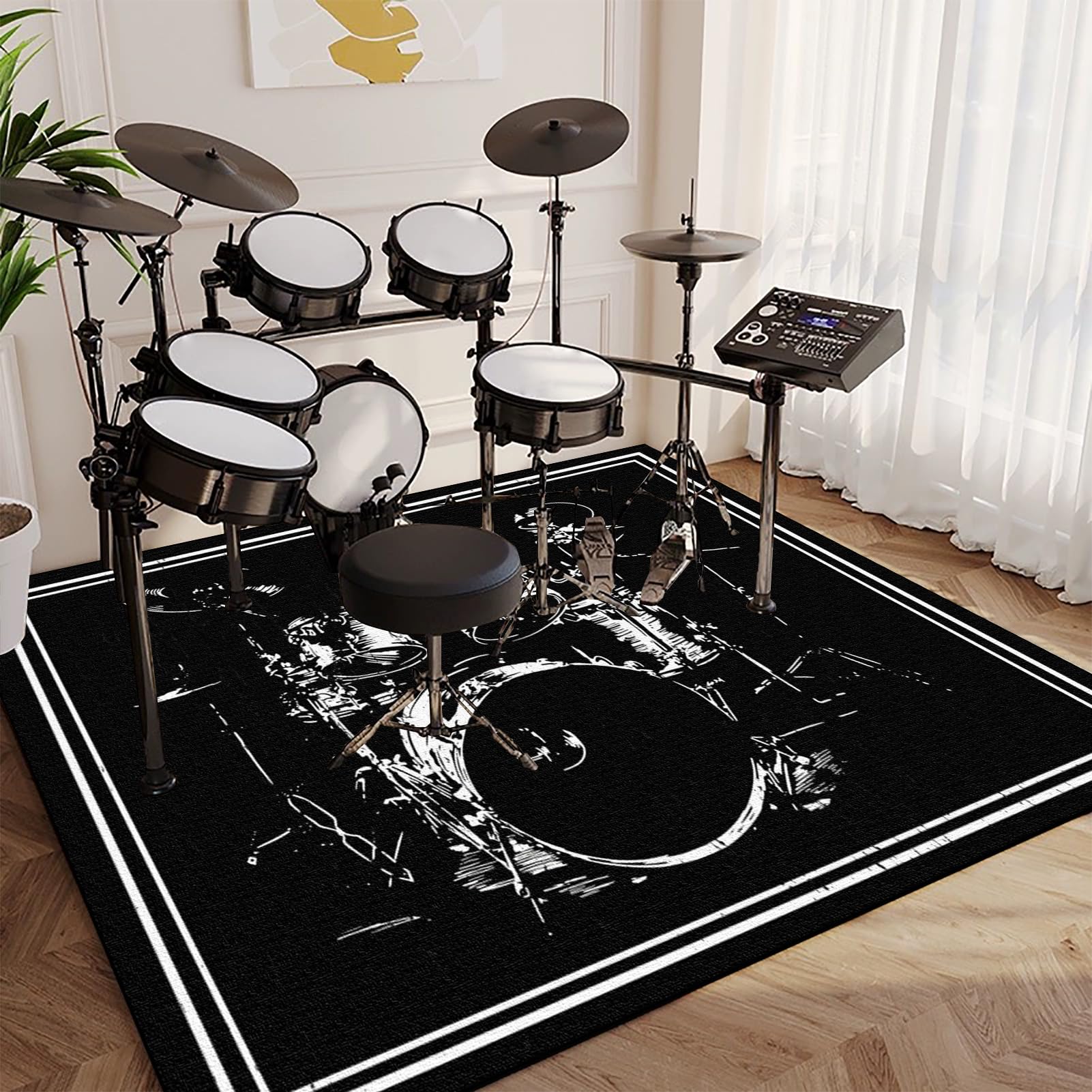 Tapis Batterie Acoustique Insonorisant, Tapis de Tambour, Tapis pour Batteries Percussions, Tapis de Batterie, Tapis Antidérapant pour Batterie Electronique, 100 x 80 cm Tapis Professionnel de Jazz