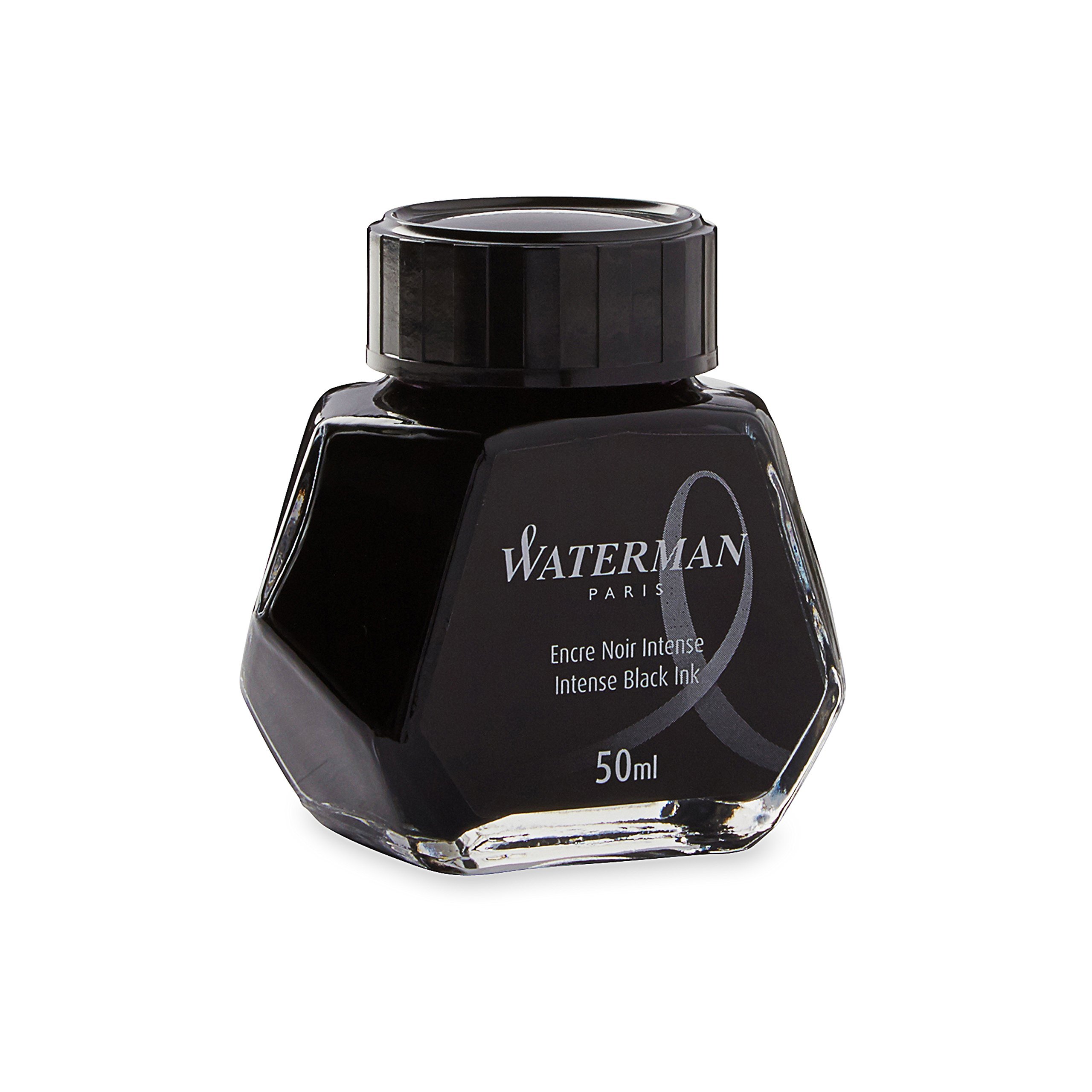 Waterman Expert Laque Noire Attributs Dorés Stylo Plume Pointe Moyenne - dans son Écrin + Waterman Encre pour Stylo Plume Noire Intense - Flacon de 50 ml Bundle