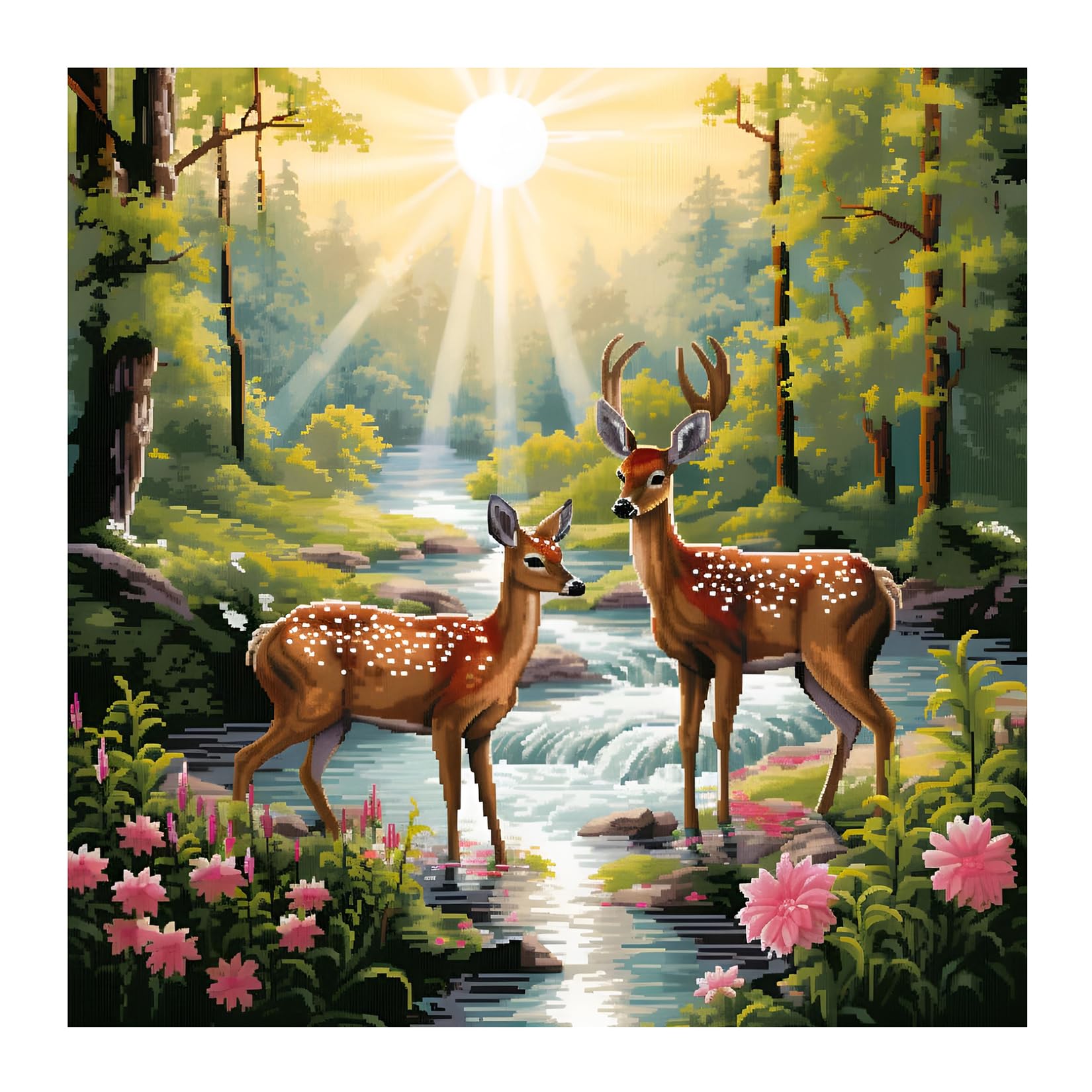 51buyoutgo Deer Cross Stitch Kits, 11 Ct Count Funny Pre Printed Counted Stamped Cross Stitch Embroidery Needlepoint Patterns Kits for Adults Beginners, Animal Easy Advanced Crossstitch Crossstitching