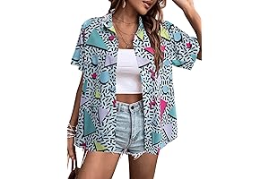80s 90s Outfits for Women, Retro Theme Party Disco Shirt, 80s Hawaiian...