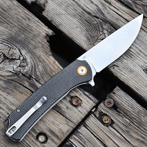 Miniatura 2 de MOKEEN Cuchillo plegable de bolsillo, cuchillo EDC de acero D2 con clip de bolsillo de transporte profundo, cuchillos Micarta para hombres y