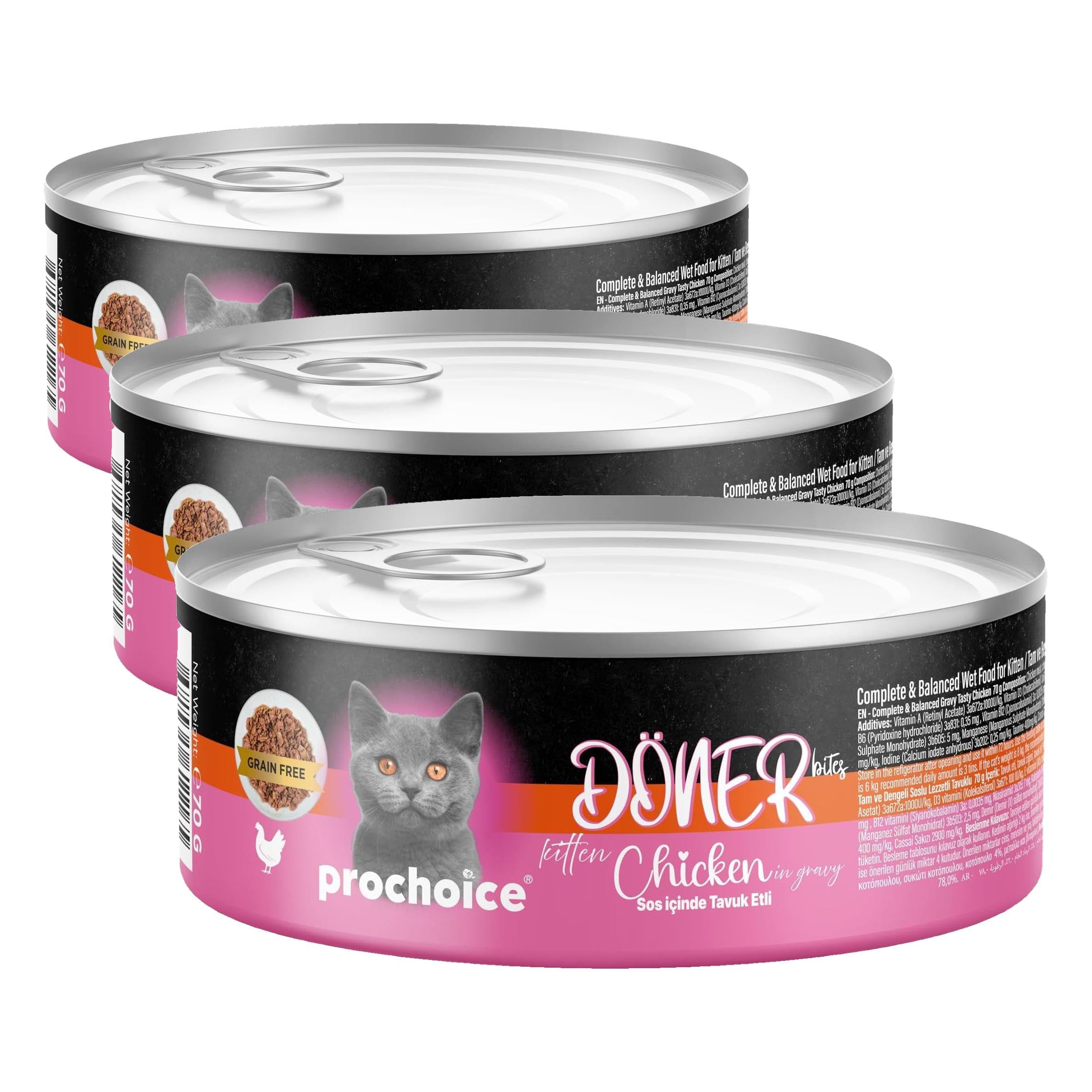 Prochoice Döner Chicken, Sos İçinde Tavuk Etli Tam & Dengeli Yavru Kedi Maması 70 gr (3 paketi)