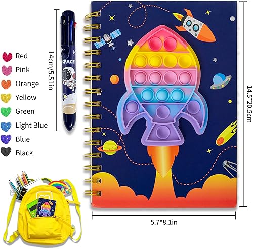Miniatura 3 de Cuaderno de burbujas para niños, cuaderno de burbujas para niñas, cuaderno de espiral para niños, diario de 8.1 x 5.7 pulgadas con 8 bolígrafos