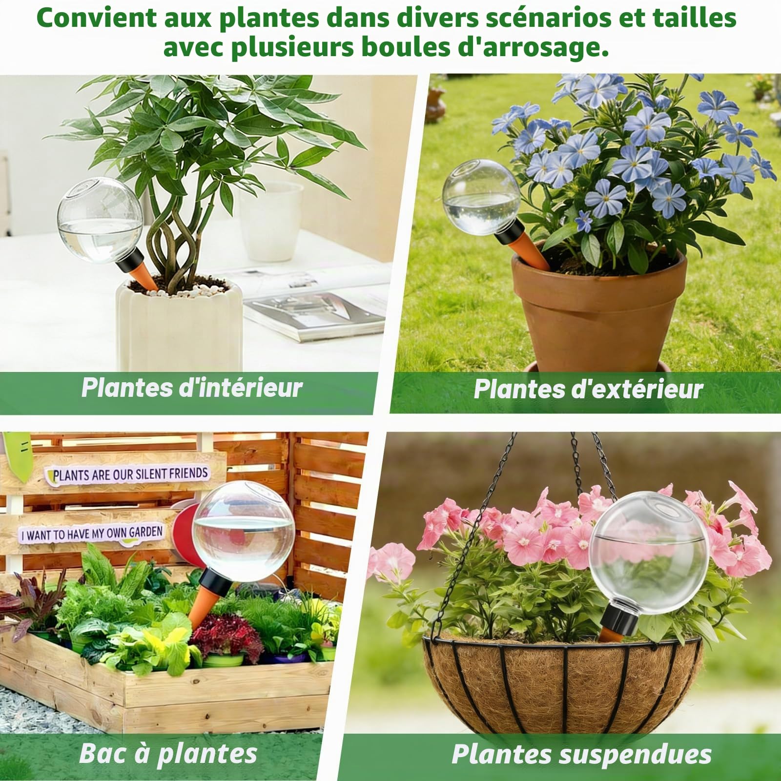 Lot de 4 Boules D'Irrigation pour Plant, Distributeur Eau Plante, Arrosage Automatique Plante Intérieur, pour Jardins, Maisons, Espaces Intérieurs et Extérieurs
