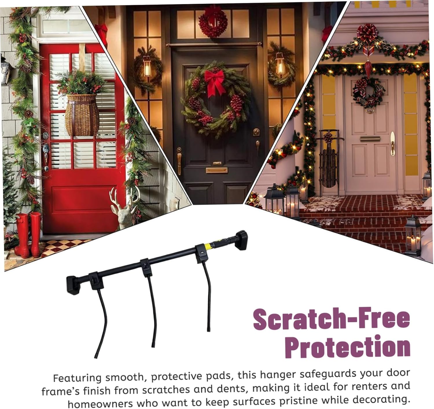 Garland Hanger for Door Frame Adjustable Fits 70.9-80.7" Doors Garland Hanger Heavy-Duty Christmas Halloween Decoration Holder for Wreaths, Lights & More Decor.