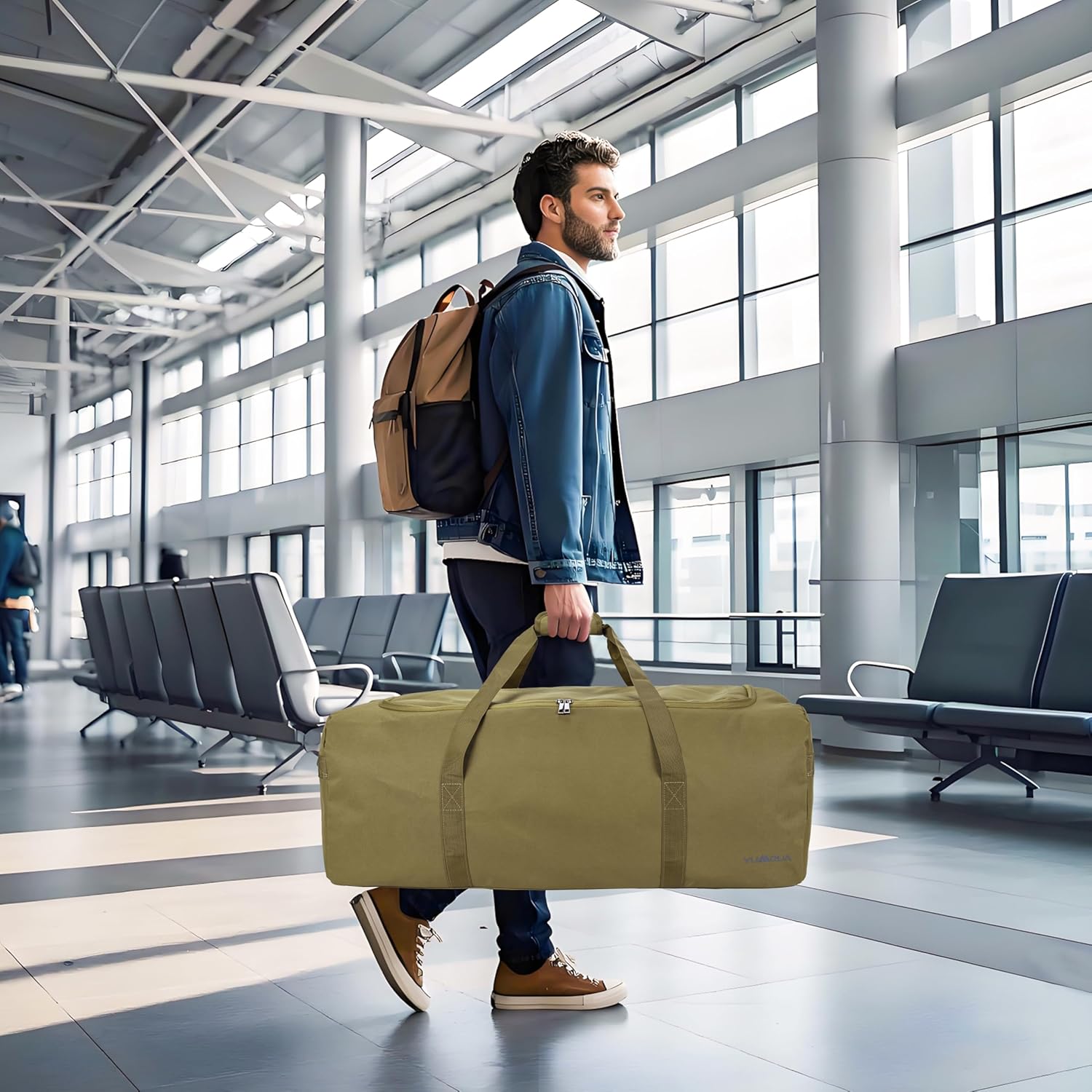 Large Duffle Bag for Travel, 100L Travel Duffel Bags for Men, 900D Polyester Water & Tear Resistant Extra Large Travel Bag Heavy Duty Moving Bags for Sport Camping Gear Holiday Decor Storage - Image 2