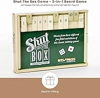 Vista 6 de Bits and Pieces - Juego de mesa grande Shut The Box - Juego de mesa 3 en 1 - Juego de mesa de 12 dados - Caja de juego de mesa de pub de madera - 2