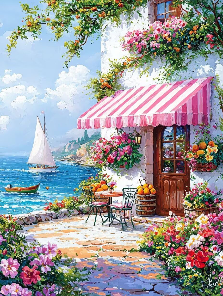 WEISHIWE Dipingere con i Numeri Adulti Casetta marina, 80x100cm s-299 | Paint by Numbers Kit con Pennelli e Acrilico Pigmento, Fai da te Olio La Pittura di Numeri Kit, Decora la Casa, senza Cornice