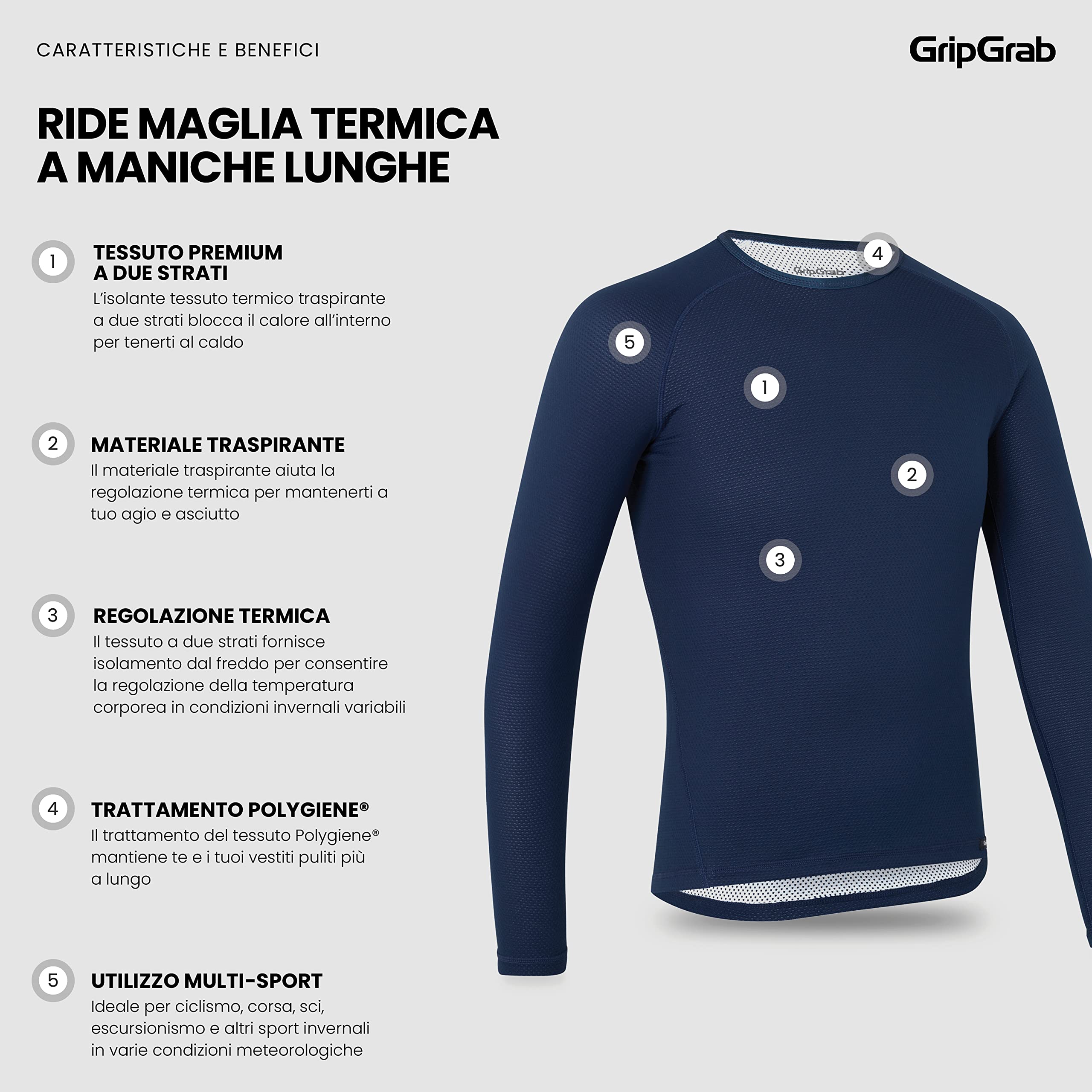 GripGrab Maglia Intima Termica Ride Invernale da Ciclismo a Maniche Lunghe Base Layer Termico Bicicletta Singolo e Multipack