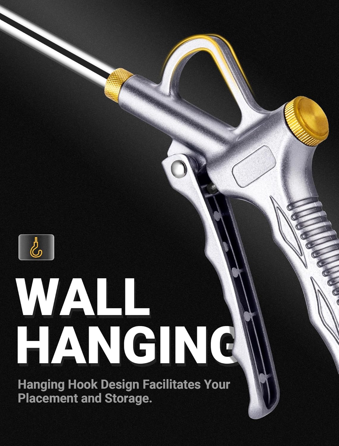 JASTIND A9177 Air Blow Gun showing its integrated hanging hook for convenient storage.
