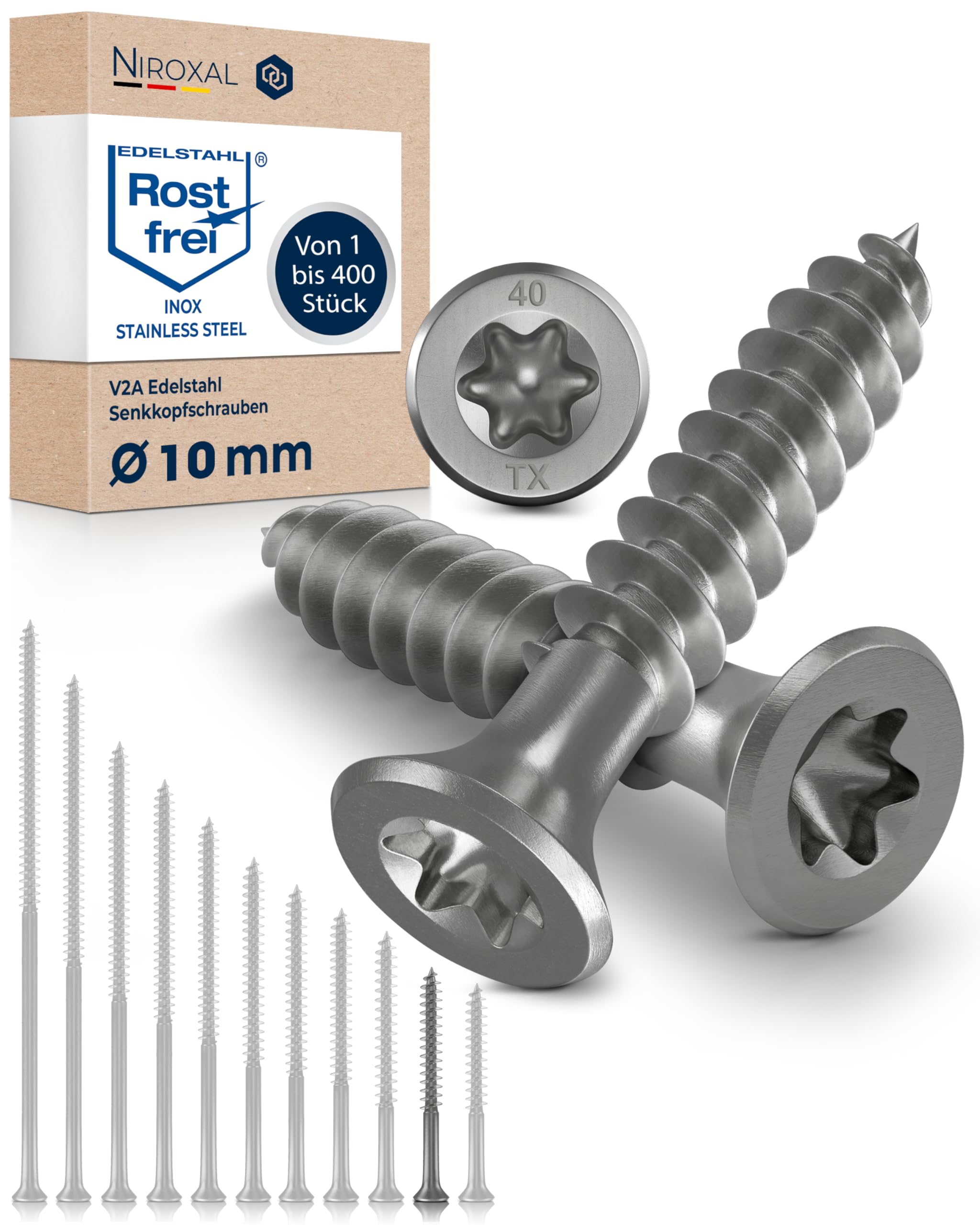 Wood Screws 10 x 80 mm TORX Countersunk Head Stainless Steel 304 Chipboard Screws Timber Screws Partial Thread Rustproof A2 1 Pack