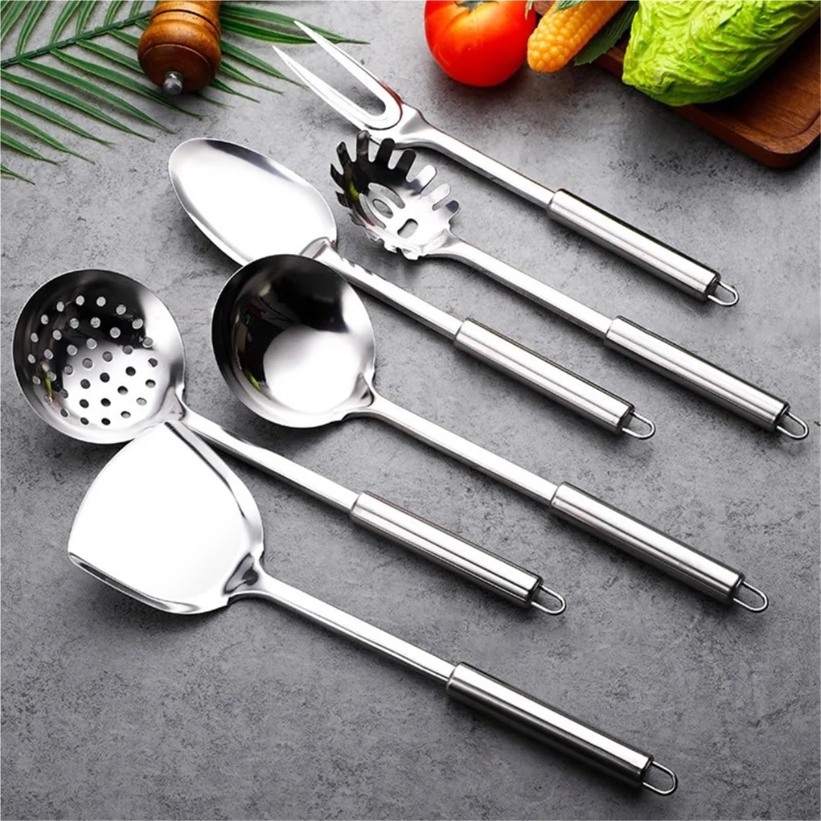 Espátula for wok de acero inoxidable 4 piezas con mango largo Para Cocina