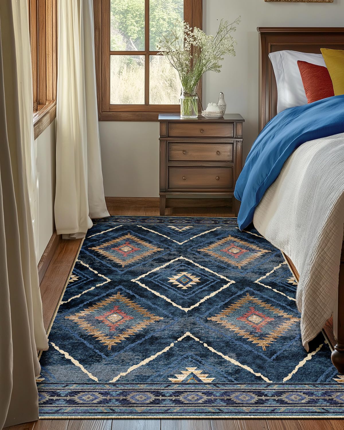Tappeto Soggiorno 120 x 180 cm, Tappeto Antiscivolo a Pelo Corto, Idrorepellente, Lavabile in Lavatrice, per Corridoio, Soggiorno e Camera da Letto, Blu Scuro