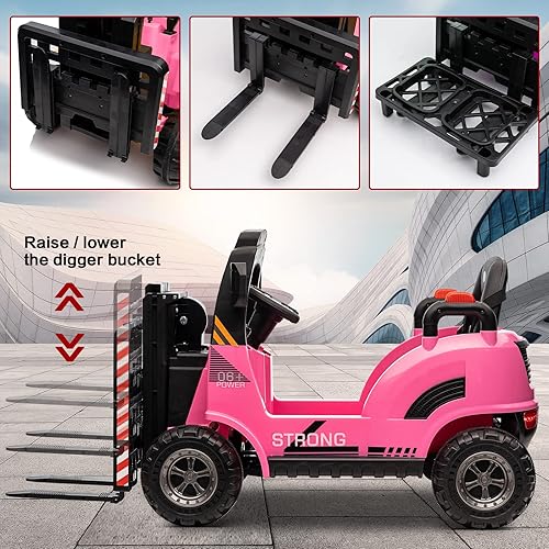 Miniatura 3 de MOLACHI Carretilla elevadora de 12 V auto de paseo con control remoto carretilla elevadora eléctrica a pilas para niños tenedor y paleta elevables