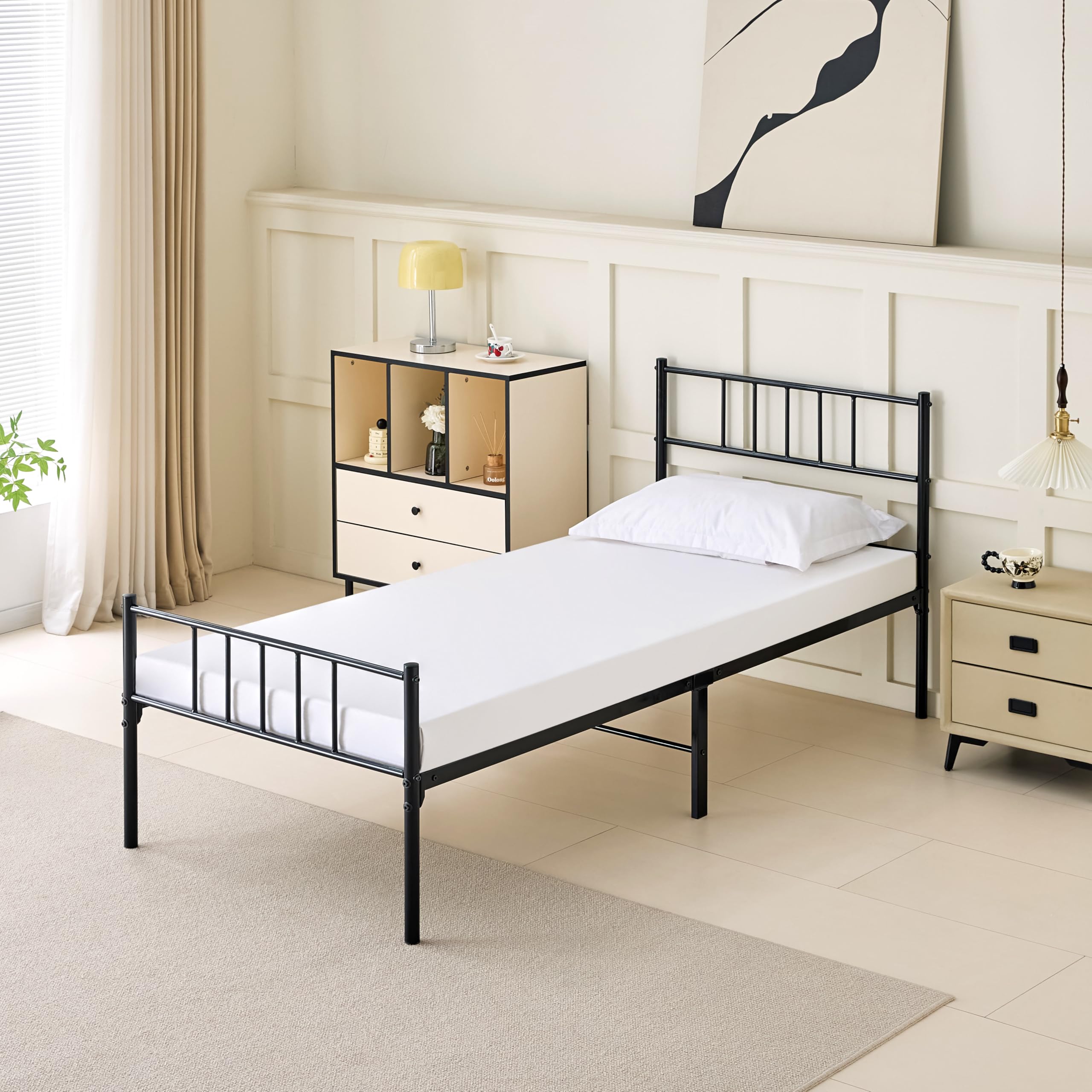 Garvis Metallbett 90x200 cm (32 cm) – Minimalistisches Latten-Design – Matratzen-Stopp – Stabiles Einzelbett Schwarz